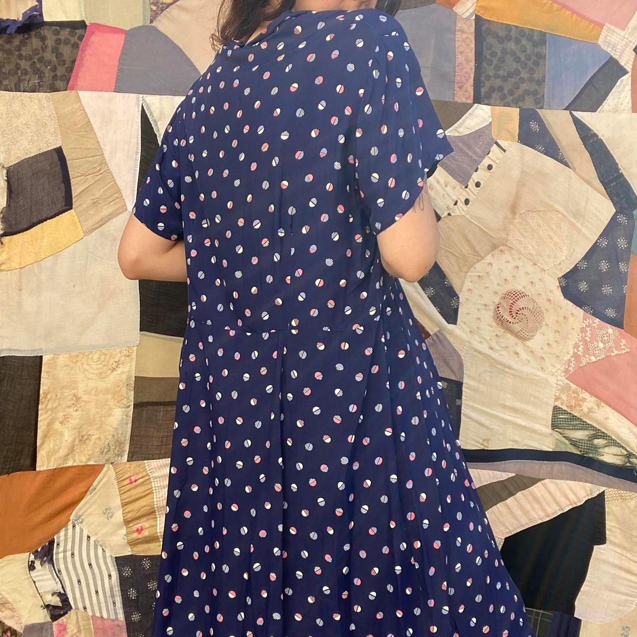 1940s rayon polka dot printed button up shirt dress