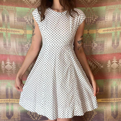 1950s vintage cotton mini flare polka dot dress with matching little jacket