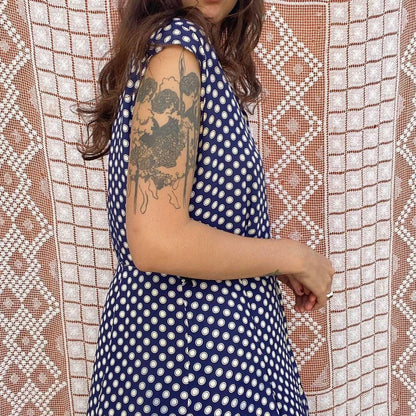 1940s rayon navy polka dot dress