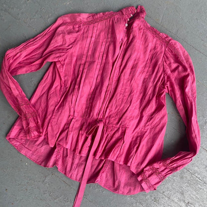 1900s antique overdyed pink cotton blouse