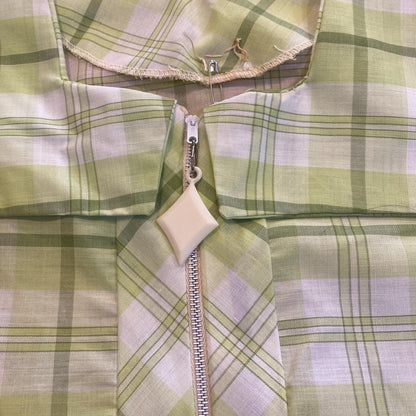 1960s vintage mod light green plaid a-line mini dress polyester/cotton blend