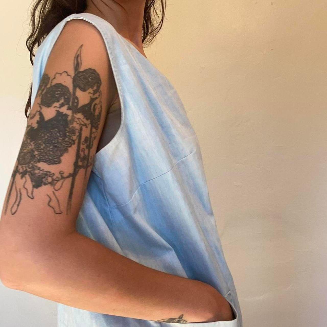 60s/70s chambray light blue faded cotton smock dress with talon circle zipper