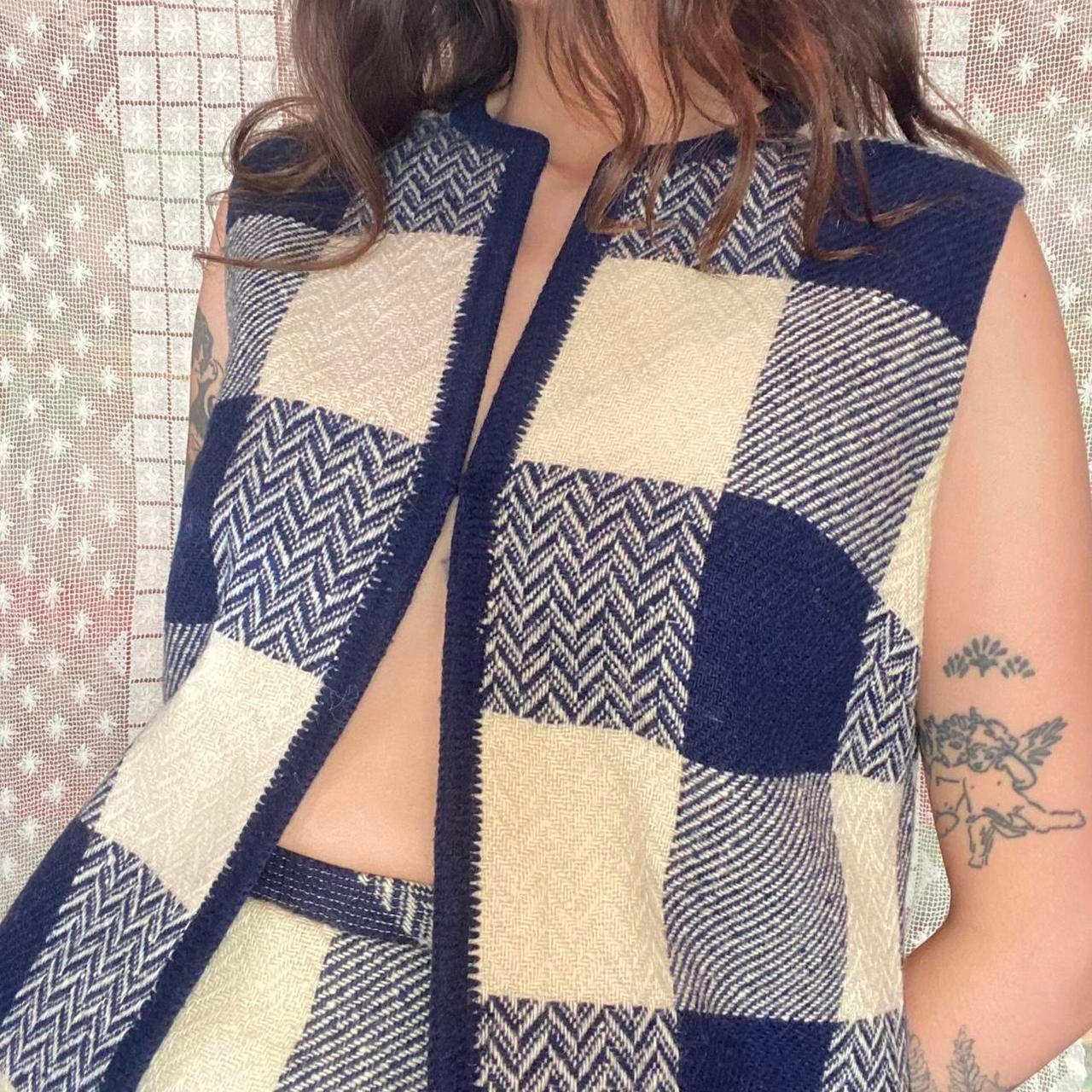 1960s Koret of California wool gingham navy and white plaid two piece set