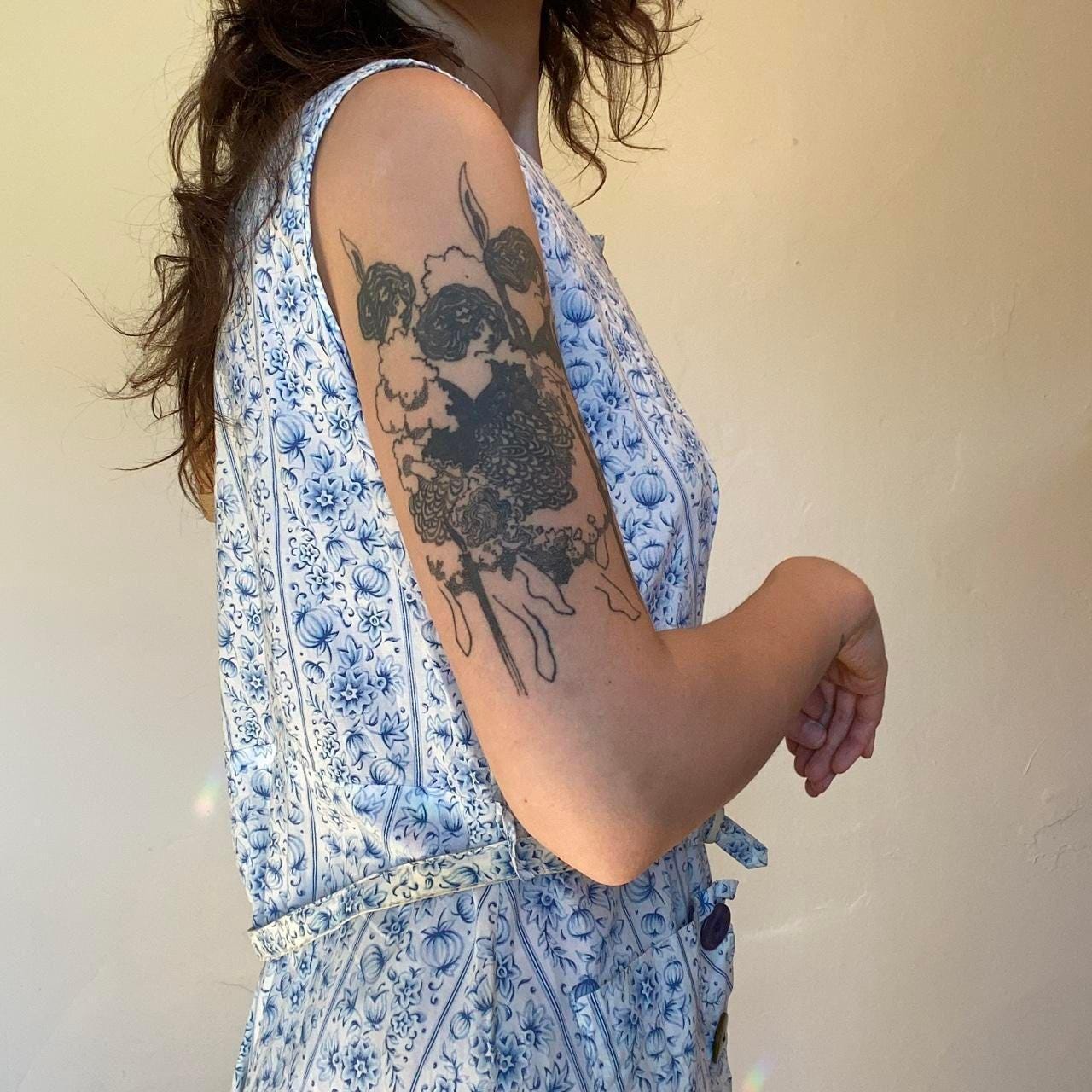 1940s/50s blue and white cotton paisley shirtwaist dress