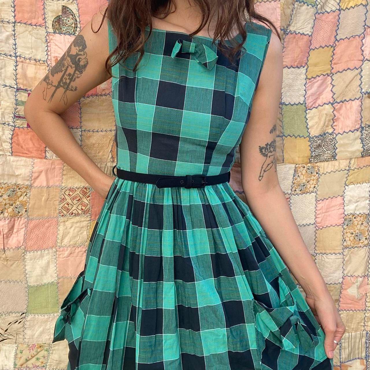 1950s cotton plaid mini fit and flare dress