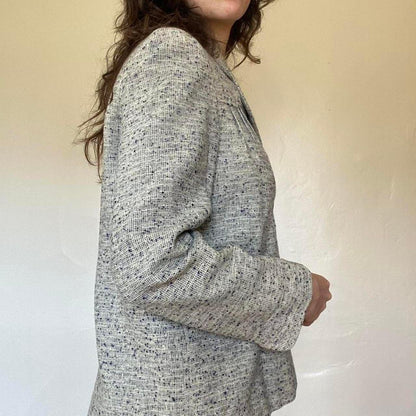 1960s vintage marled gray and black blazer jacket with pockets and buttons