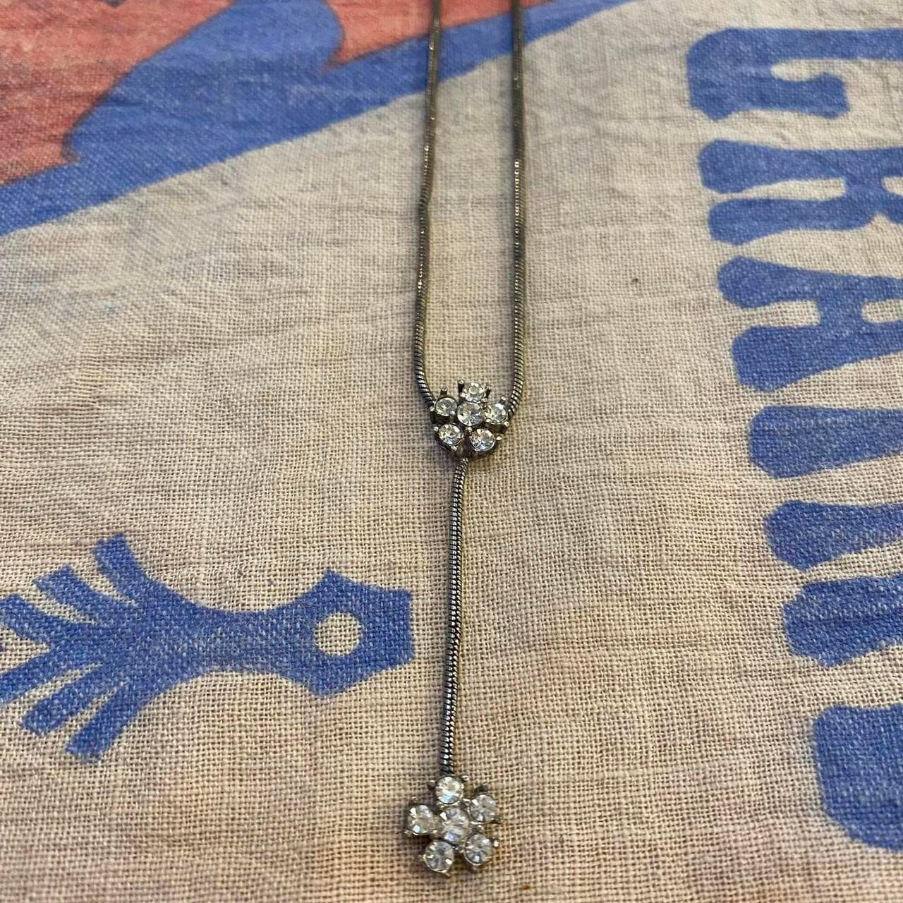 vintage silver tone necklace with faux diamonds