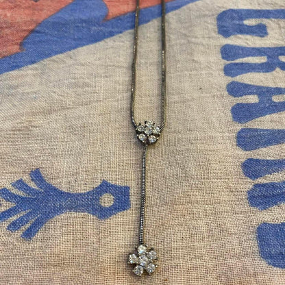 vintage silver tone necklace with faux diamonds