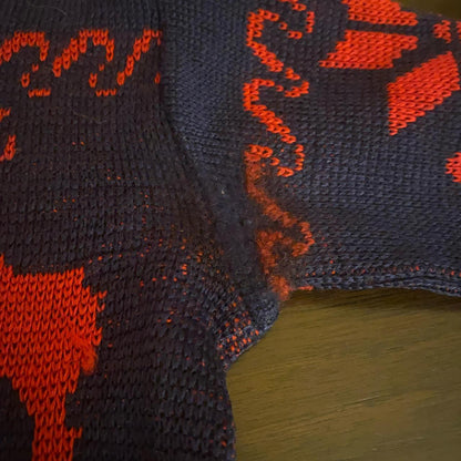 1950s vintage blue and red moose wool picture knit