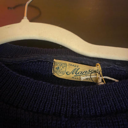 1950s vintage blue and red moose wool picture knit