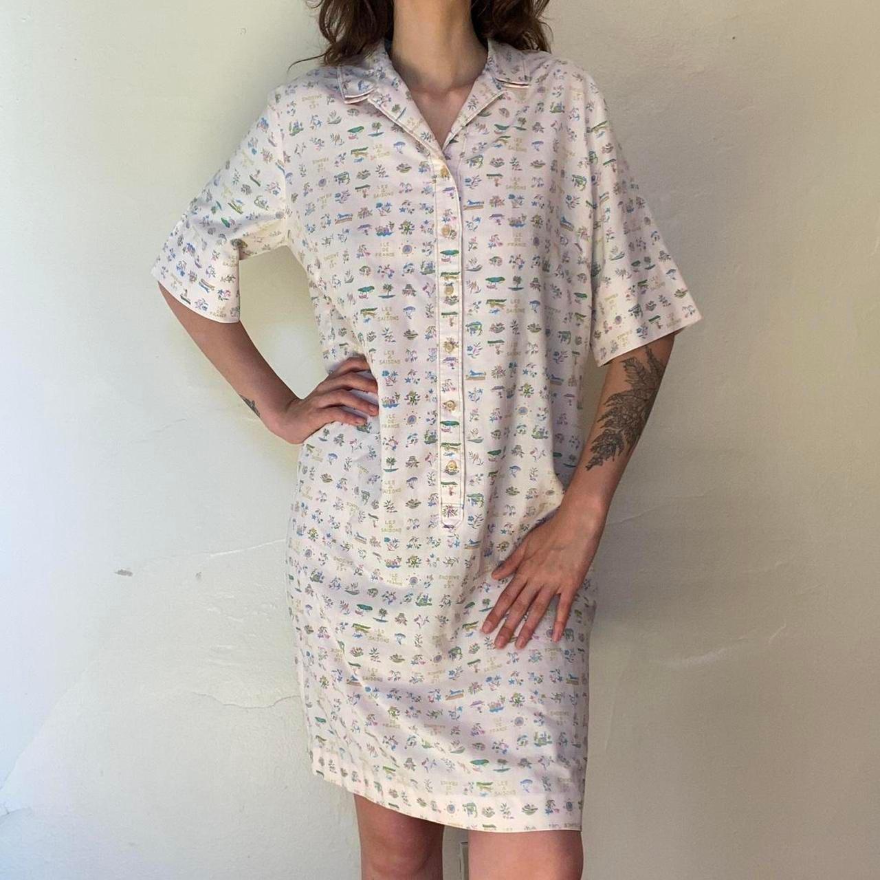 1960s vintage french novelty print "Les 4 Saisons" light pink cotton shift dress