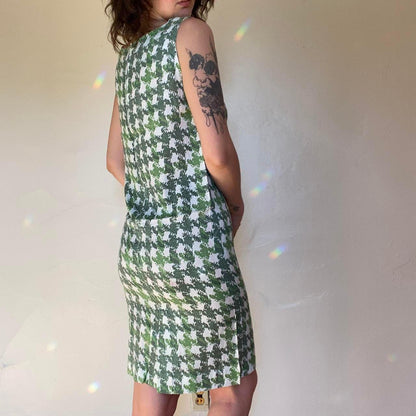 1960s mod vintage green houndstooth mini shift dress
