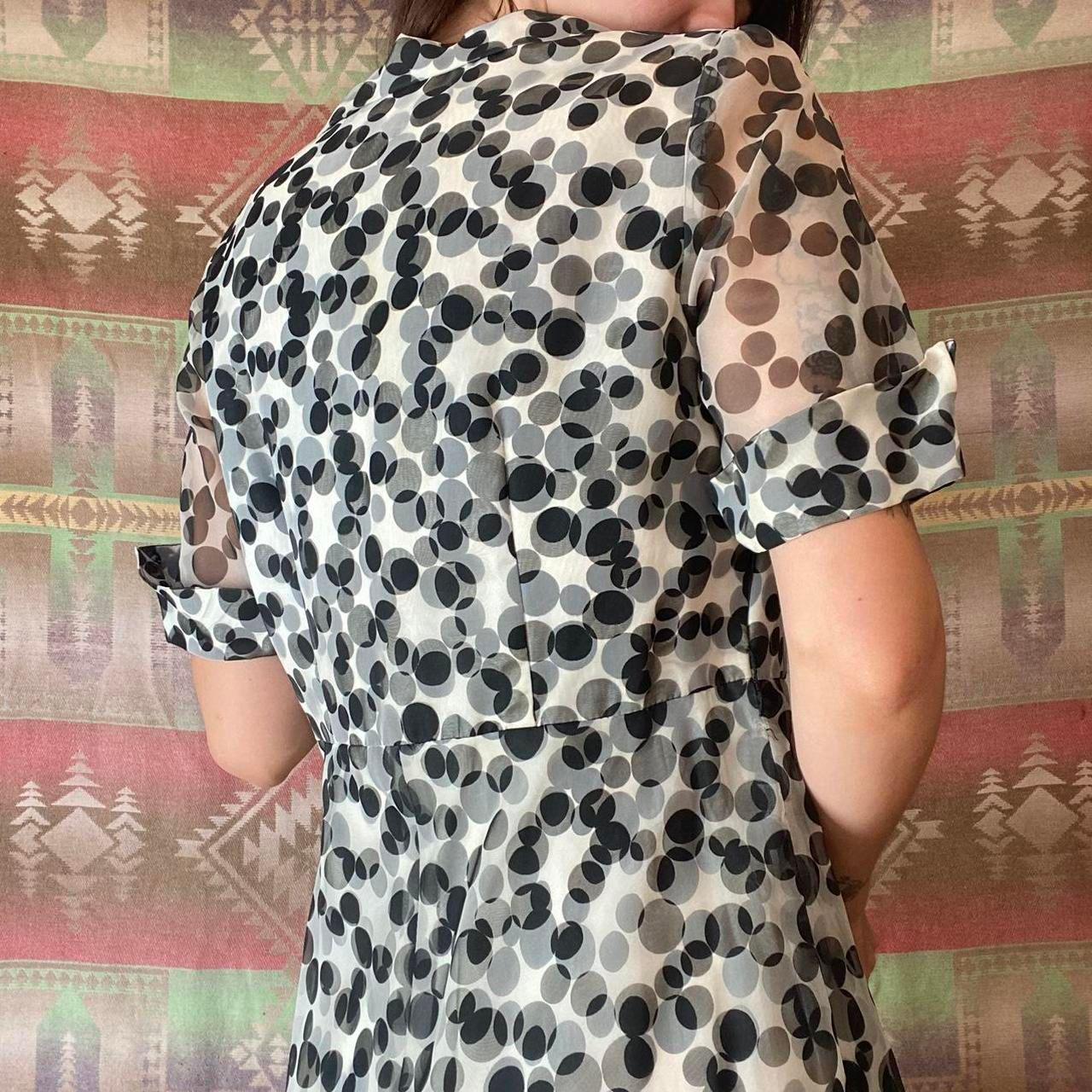 1950s rayon black and white polka dot esque patterned shirt dress