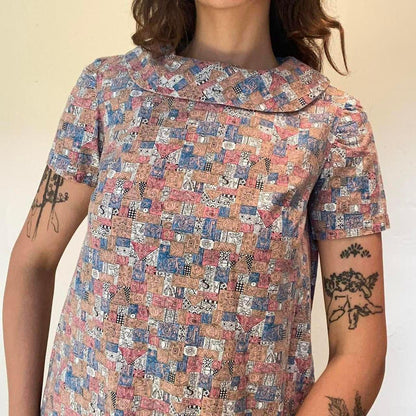 1960s handmade pink and blue letter and floral pattern