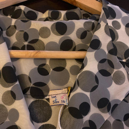 1950s rayon black and white polka dot esque patterned shirt dress