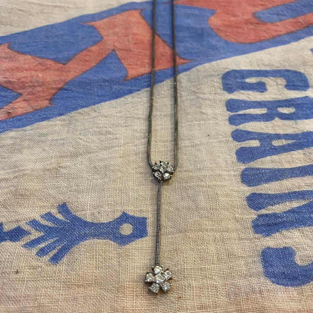 vintage silver tone necklace with faux diamonds