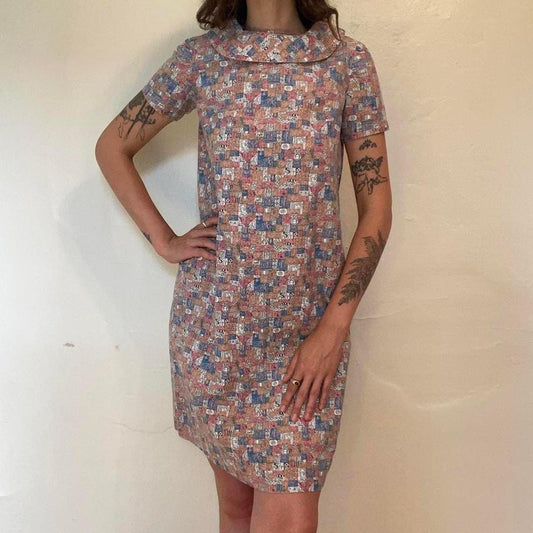 1960s handmade pink and blue letter and floral pattern