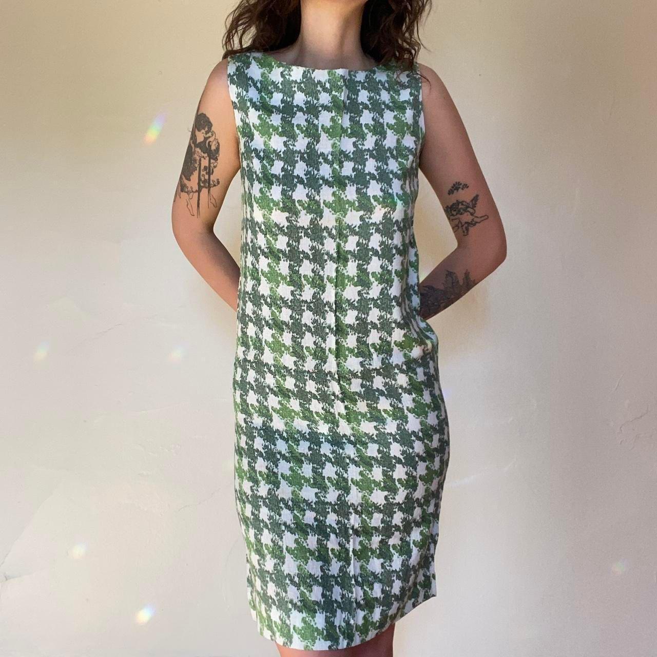 1960s mod vintage green houndstooth mini shift dress