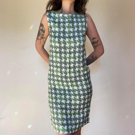 1960s mod vintage green houndstooth mini shift dress