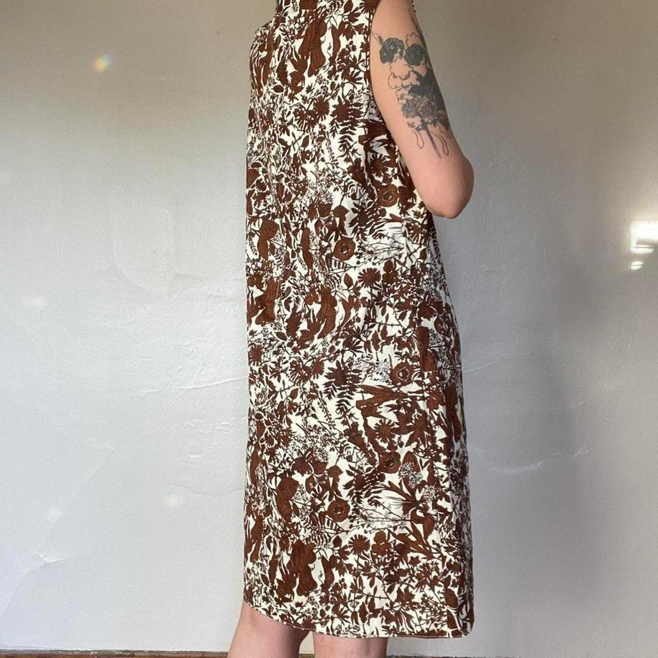 60s vintage handmade brown leaf floral dress