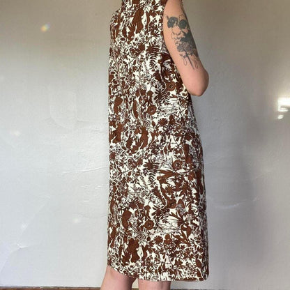 60s vintage handmade brown leaf floral dress