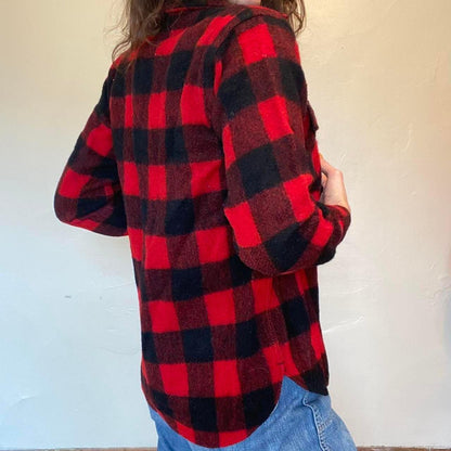 1960s wool black and red buffalo plaid shacket