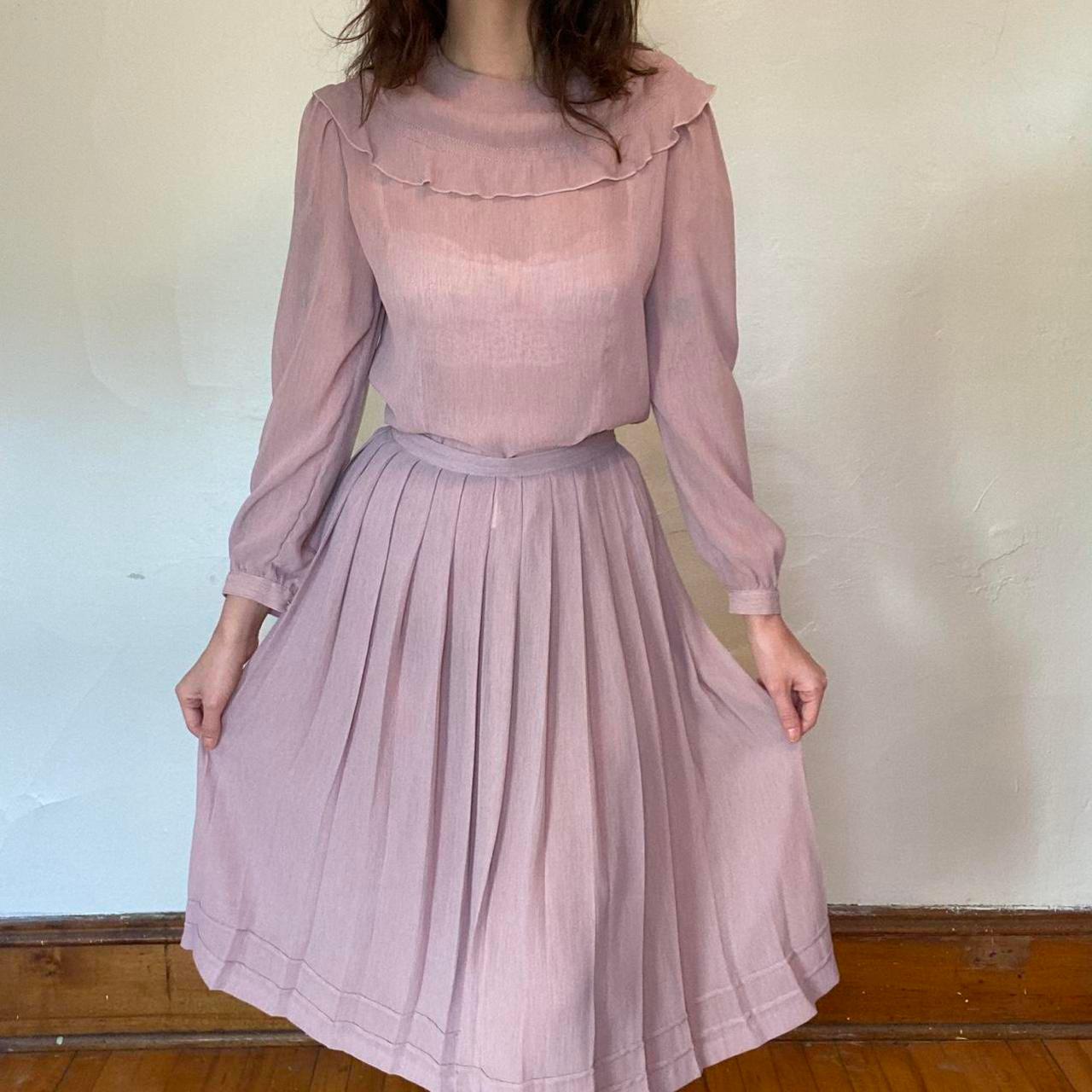 1970s handmade lilac two piece skirt set with talon zipper