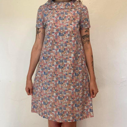 1960s handmade pink and blue letter and floral pattern