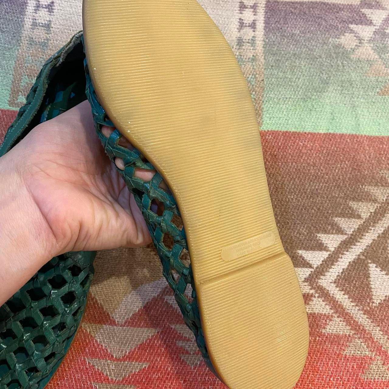1970s green leather woven loafers