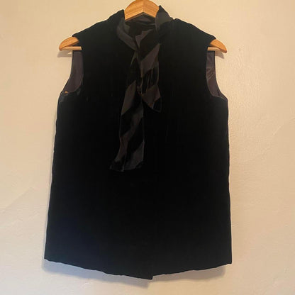 1960s vintage mod velvet button up sleeveless blouse with tie