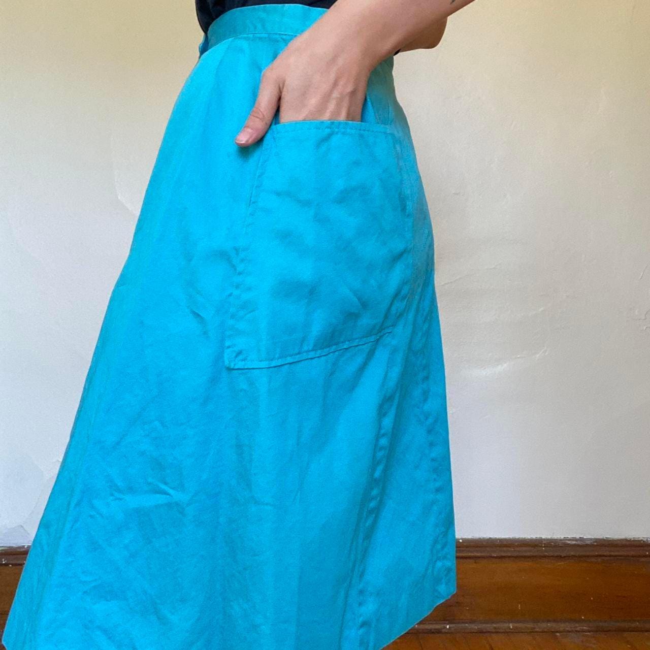 1950s cotton turquoise circle skirt with pleating and side pockets
