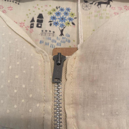 1940s cotton victorian themed novelty print with front talon zipper