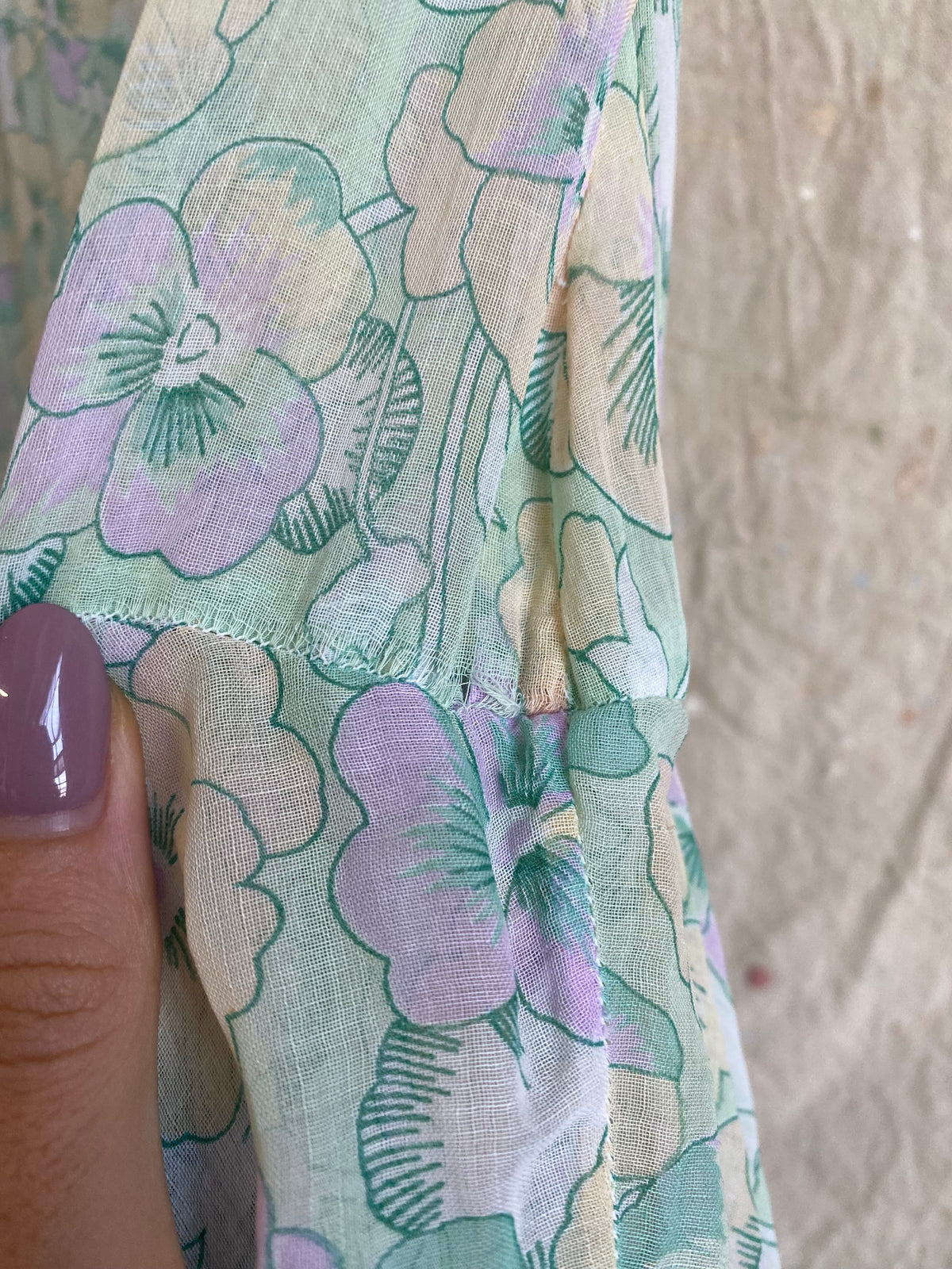 1930s pansy print cotton voile tiered dress