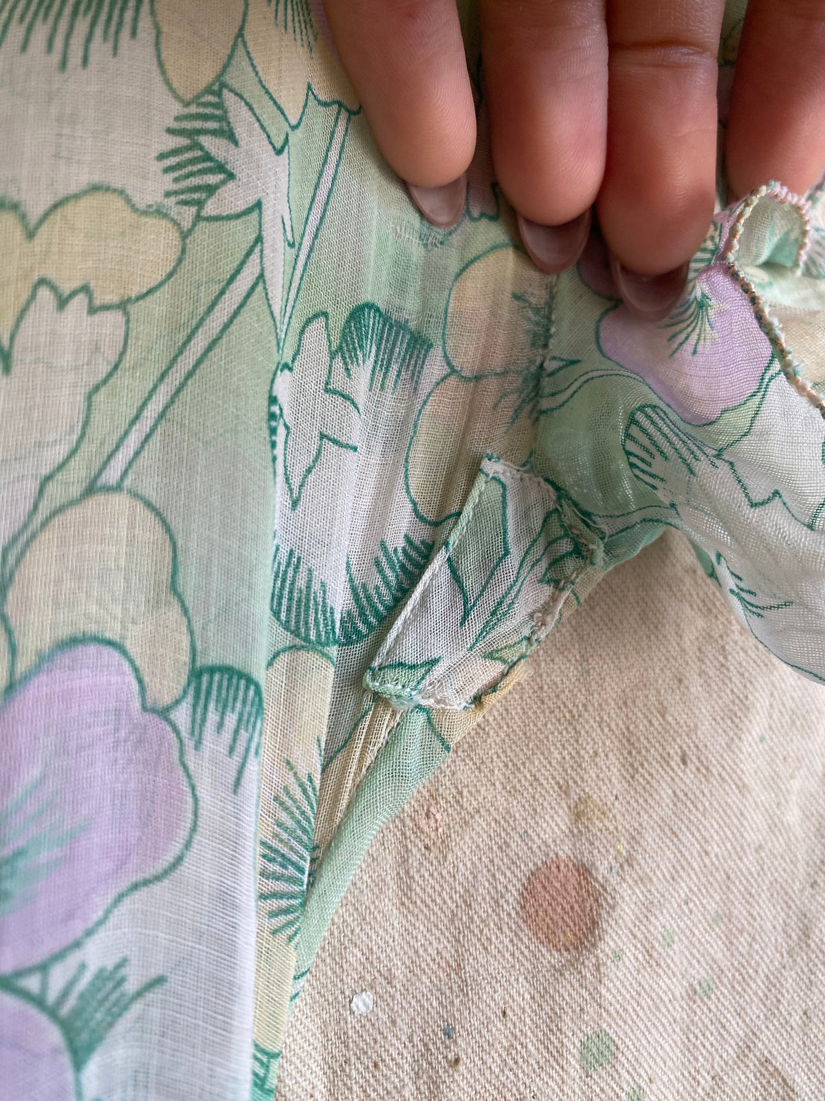 1930s pansy print cotton voile tiered dress