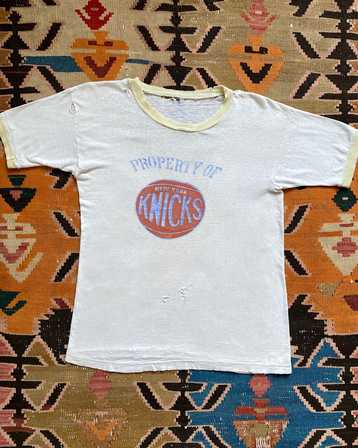 1960s/1970s "Property of New York Knicks" distressed cotton ringer tee