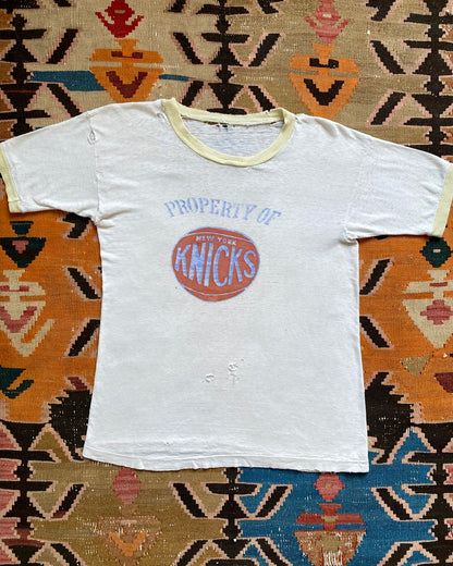 1960s/1970s "Property of New York Knicks" distressed cotton ringer tee