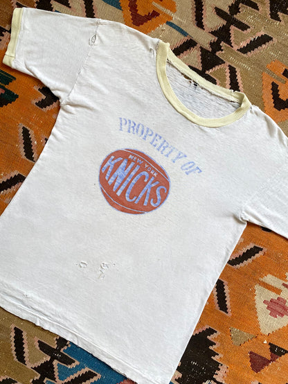 1960s/1970s "Property of New York Knicks" distressed cotton ringer tee