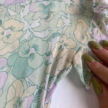 1930s pansy print cotton voile tiered dress