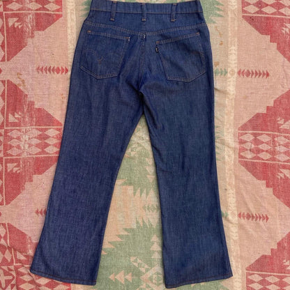 1970s dark wash poly cotton flared Levis