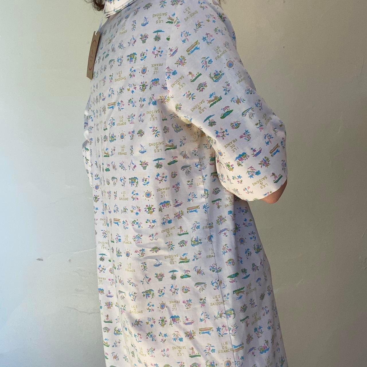 1960s vintage french novelty print "Les 4 Saisons" light pink cotton shift dress