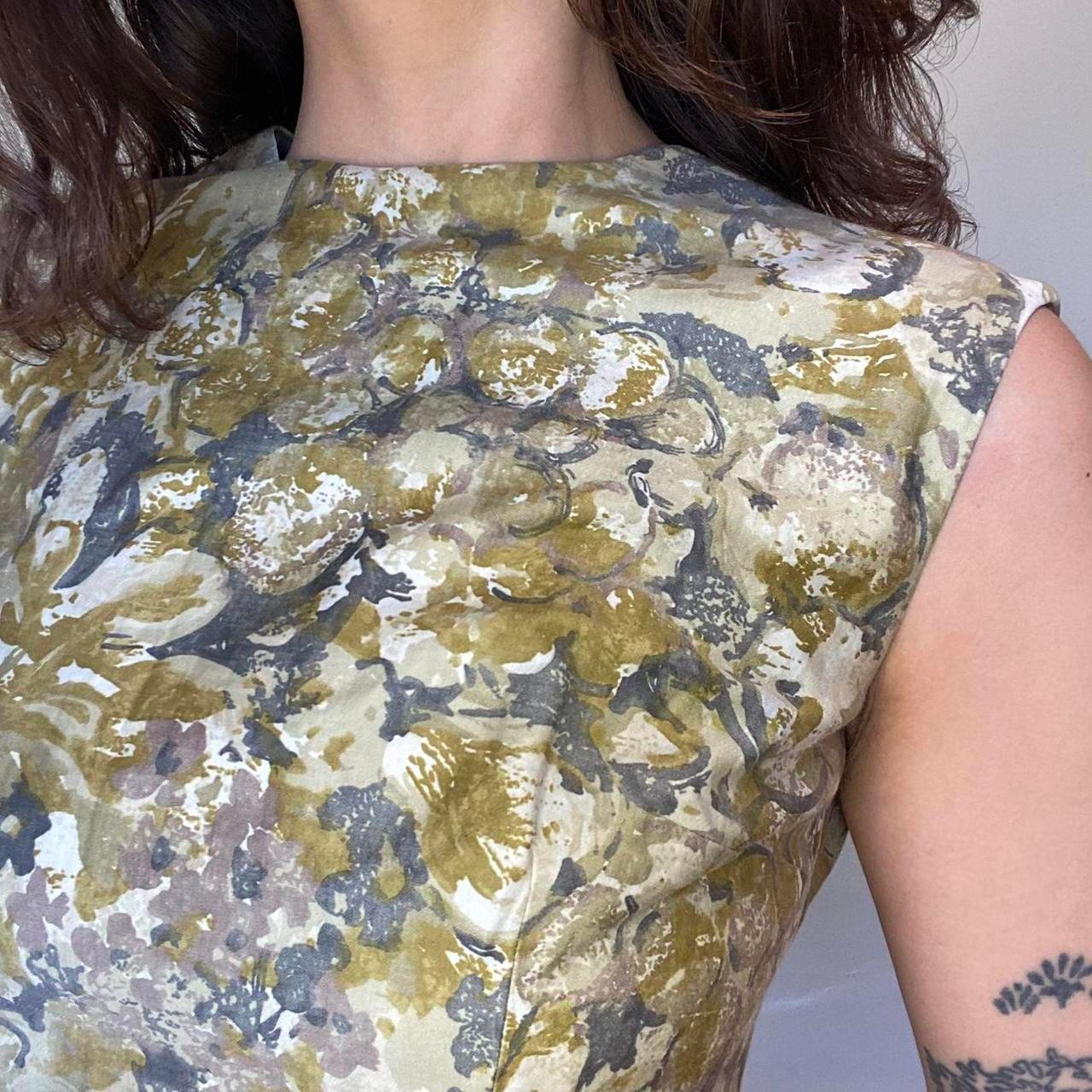 1950s vintage silk purple floral sleeveless blouse