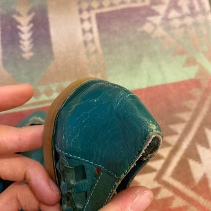 1970s green leather woven loafers