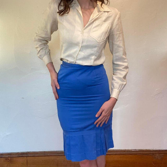 1950s/60s vintage blue cotton pencil skirt