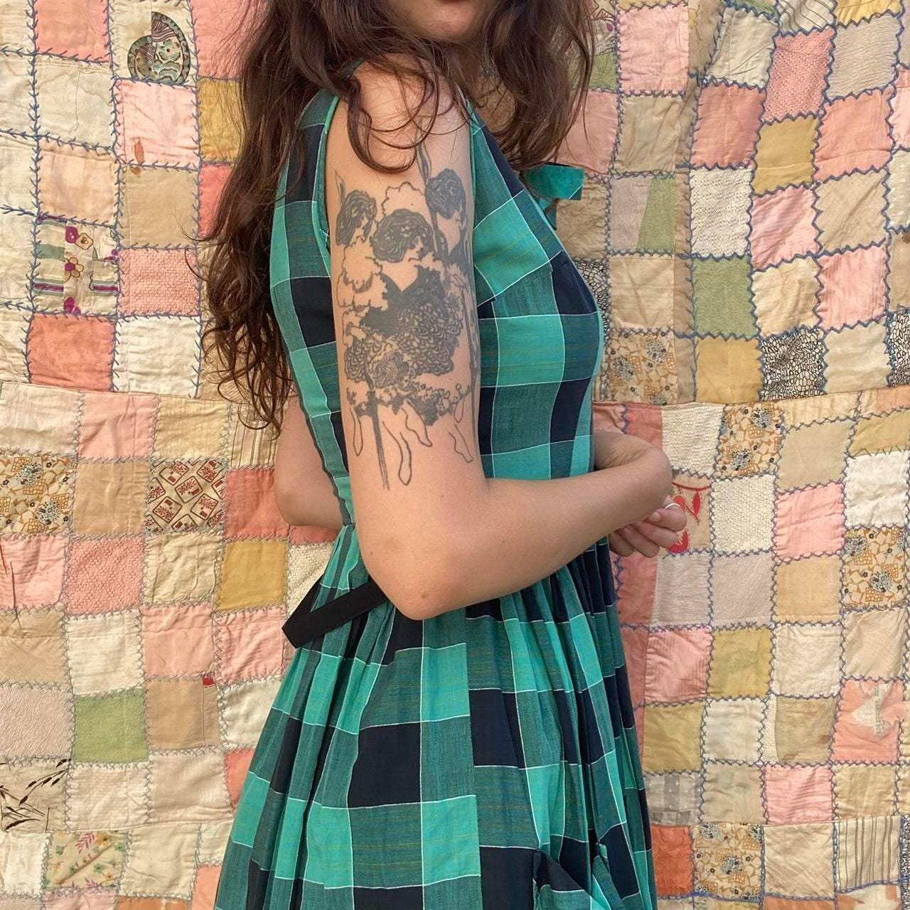 1950s cotton plaid mini fit and flare dress