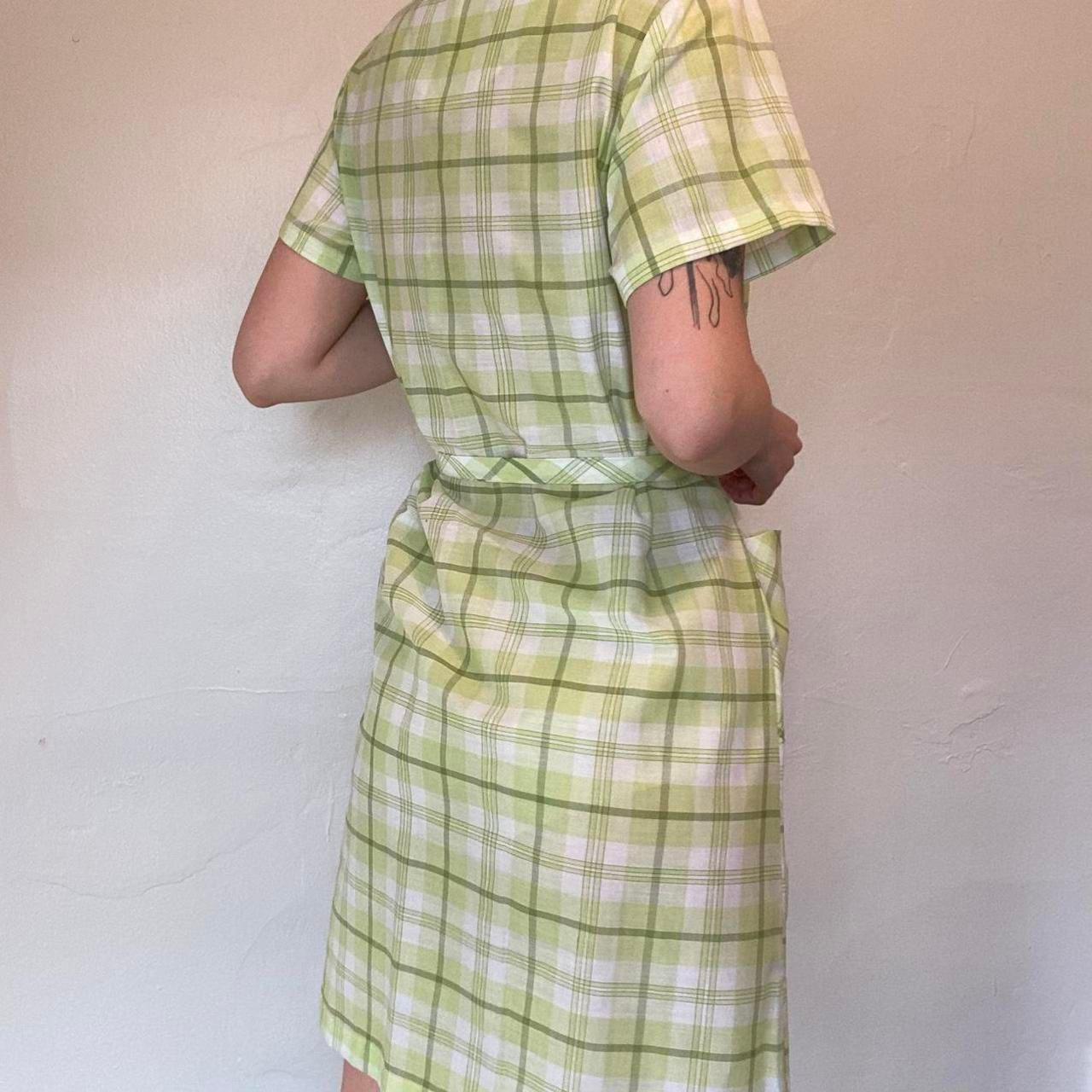 1960s vintage mod light green plaid a-line mini dress polyester/cotton blend