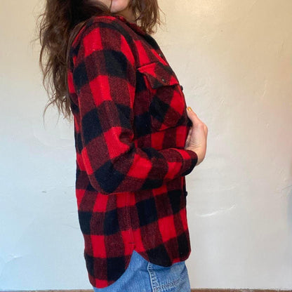 1960s wool black and red buffalo plaid shacket