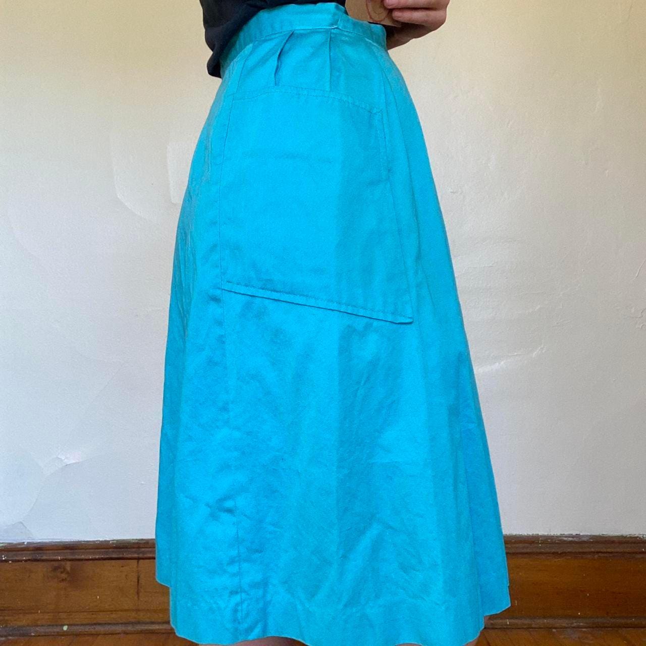 1950s cotton turquoise circle skirt with pleating and side pockets