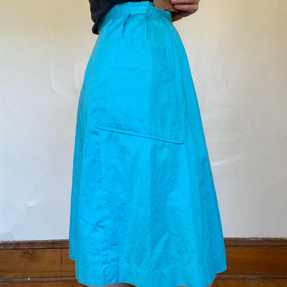 1950s cotton turquoise circle skirt with pleating and side pockets