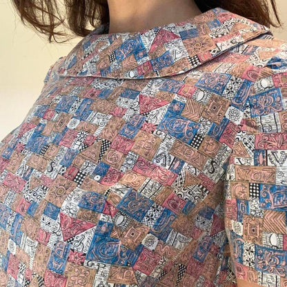 1960s handmade pink and blue letter and floral pattern