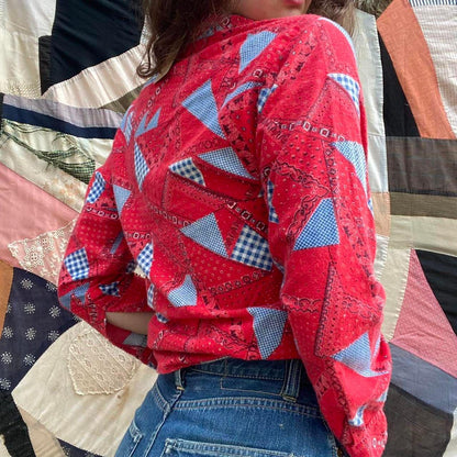 1970s cotton flannel bandana patchwork button up shirt